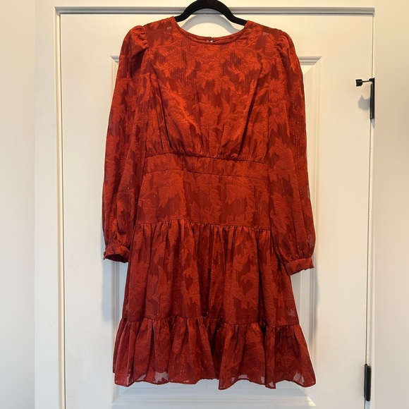 Eliza J Metallic Stripe Floral Jacquard Long Sleeve Chiffon Dress - Picture 4 of 8